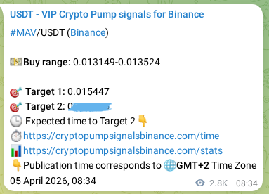 MAV pump verification image from Binance, 08 April 2026, 13:23