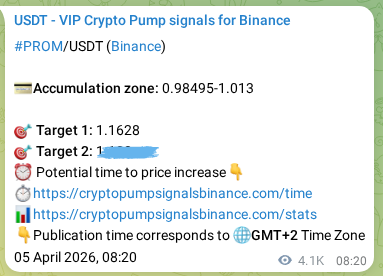 Authenticated proof of PROM's pump signal on Binance, 10 April 2026, 17:12