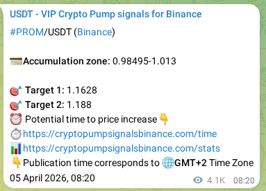 Verify the crypto signal proof for PROM on Binance, 11 April 2026, 15:38 Crypto signal proof: PROM pump on Binance, 11 April 2026, 15:38