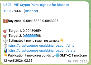 Proof of SOLV pump signal on Binance at 13 April 2026, 02:20