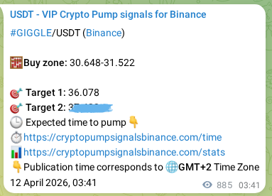 Authenticated proof of GIGGLE's pump signal on Binance at 13 April 2026, 04:14