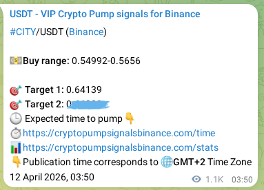 Binance trading signal proof for CITY pump, 13 April 2026, 09:28