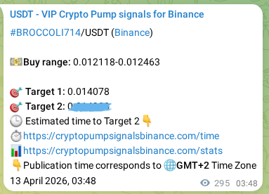 Crypto market signal proof: BROCCOLI714 pump on Binance, 13 April 2026, 12:01