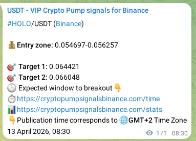 Binance exchange signal proof for HOLO, 13 April 2026, 13:14