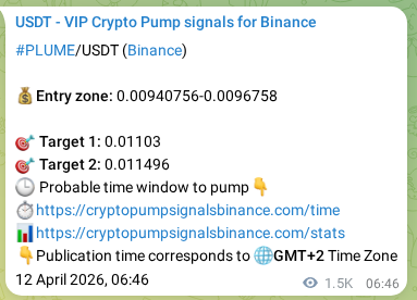 Proof of PLUME pump signal on Binance at 14 April 2026, 00:01
