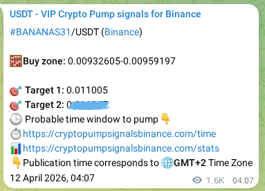 Crypto pump signal proof: BANANAS31 on Binance, 14 April 2026, 01:27