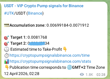 Crypto market signal proof: UTK pump on Binance, 14 April 2026, 04:01