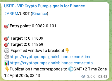 Trading signal proof for ARKM on Binance, 16 April 2026, 07:05