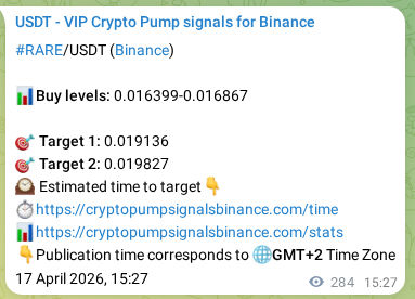RARE pump verification image from Binance, 17 April 2026, 23:20