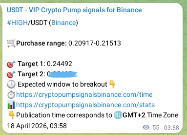 Binance exchange signal proof for HIGH, 18 April 2026, 05:22