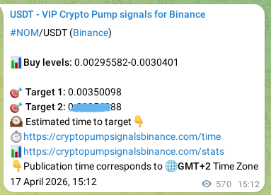 Binance signal verification for NOM pump, 18 April 2026, 07:02