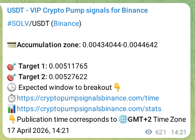 Signal proof for SOLV pump on Binance at 18 April 2026, 07:35