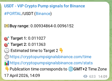 Authenticated proof of PORTAL's pump signal on Binance, 18 April 2026, 07:43