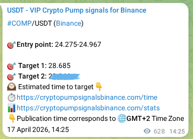 Binance trading signal confirmation for COMP pump, 18 April 2026, 07:51