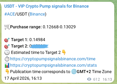 Crypto trading signal confirmation: ACE pump on Binance, 18 April 2026, 08:50