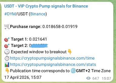 Market signal authentication: DYM on Binance at 18 April 2026, 09:06