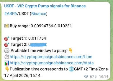 Outcome validation: ARPA trading signal results on Binance, 18 April 2026, 10:41