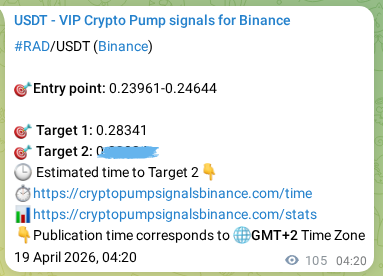 Verification image for RAD pump signal on Binance at 19 April 2026, 06:51