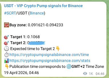 Binance exchange signal proof for SCRT, 20 April 2026, 09:11