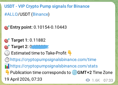 Authenticated proof of ALLO's pump signal on Binance at 21 April 2026, 04:40