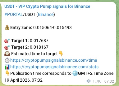 Binance trading signal proof for PORTAL pump, 21 April 2026, 06:03