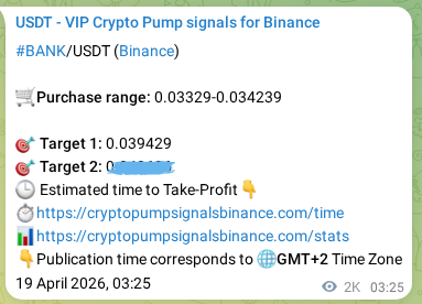 Binance exchange signal proof for BANK, 21 April 2026, 09:34