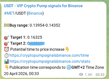Signal proof for MET pump on Binance at 21 April 2026, 21:02