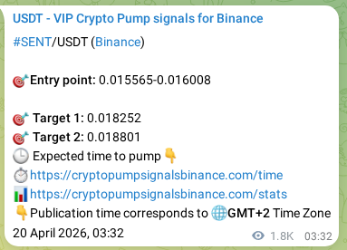 Trading signal proof: SENT pump from Binance, 22 April 2026, 04:29