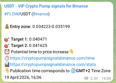 Crypto pump signal analytics for FLOW on Binance, 22 April 2026, 09:07