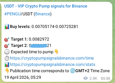 Verification image for PENGU pump signal on Binance at 22 April 2026, 10:44