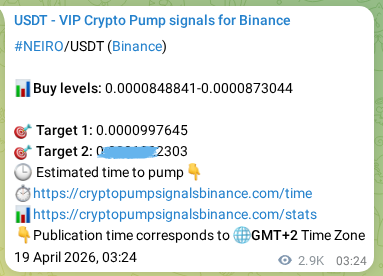 NEIRO pump signal confirmation from Binance, timestamp: 22 April 2026, 11:09