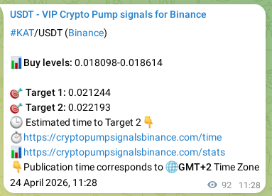 Binance exchange signal proof for KAT, 24 April 2026, 13:49