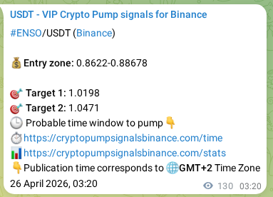 Crypto market signal proof: ENSO pump on Binance, 26 April 2026, 06:49