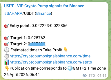 Crypto signal proof: SAHARA pump on Binance, 26 April 2026, 11:13