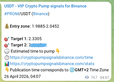 Explore the PROM pump signal verification from Binance, timestamp: 27 April 2026, 01:24 PROM pump signal verification from Binance, timestamp: 27 April 2026, 01:24