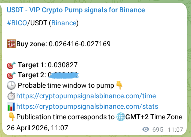 Trading signal proof: BICO pump from Binance, 27 April 2026, 06:13 Trading signal proof: BICO pump from Binance, 27 April 2026, 06:13