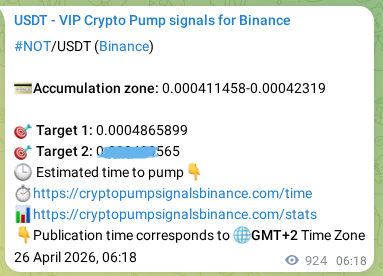 Binance pump signal data for NOT at 27 April 2026, 07:56 Binance pump signal data for NOT at 27 April 2026, 07:56