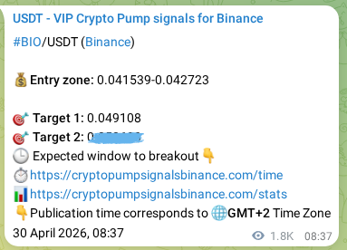 Proof of BIO pump signal on Binance at 02 May 2026, 09:52