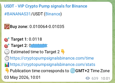 Binance pump signal proof for BANANAS31 on 04 May 2026, 03:45
