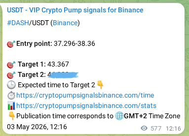 Authenticated proof of DASH's pump signal on Binance at 04 May 2026, 04:18
