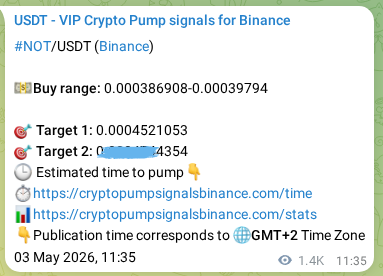 Authenticated proof of NOT's pump signal on Binance at 05 May 2026, 01:26