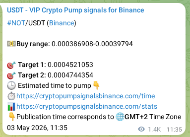 Binance trading signal proof for NOT pump, 05 May 2026, 02:44