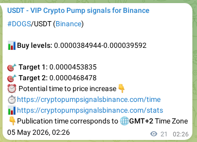Crypto market signal proof: DOGS pump on Binance, 05 May 2026, 03:01