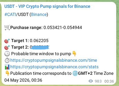 Real-time proof of CATI pump signal on Binance, 05 May 2026, 03:54