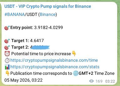 Authenticated BANANA pump signal on Binance, 05 May 2026, 07:37