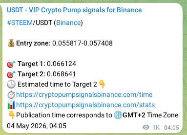 Binance signal verification for STEEM pump, 05 May 2026, 08:40