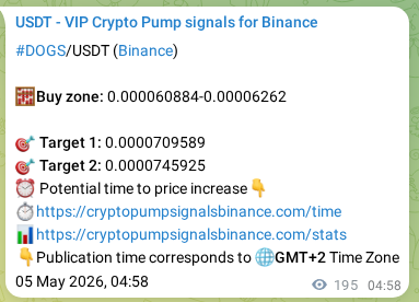Market signal proof: DOGS pump from Binance, 05 May 2026, 10:03