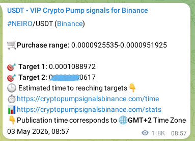 Crypto trading signal verification: NEIRO pump on Binance, 05 May 2026, 11:16