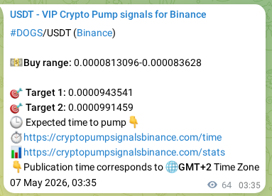 Crypto market signal proof: DOGS pump on Binance, 07 May 2026, 04:53