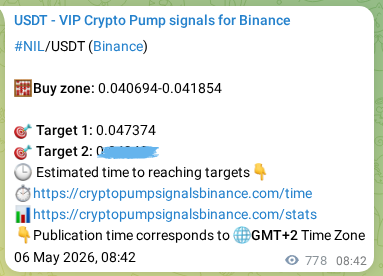 Crypto trading signal proof: NIL pump on Binance, 07 May 2026, 06:17